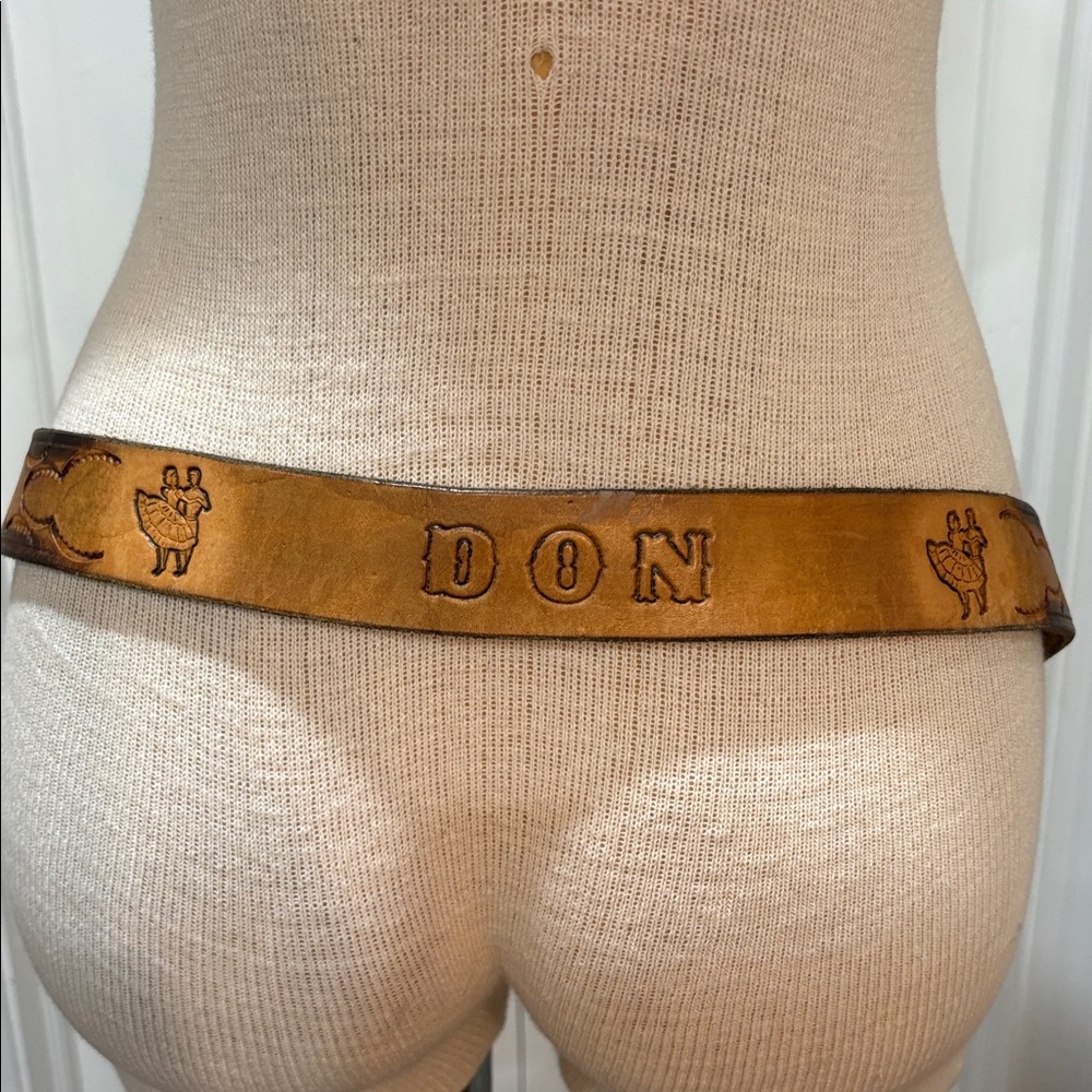 Genuine tooled  leather belt with square dancers and Don on back - Picture 4 of 8
